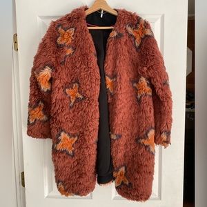 Free People Wrap Me Up Stars Print Faux Fur Jacket